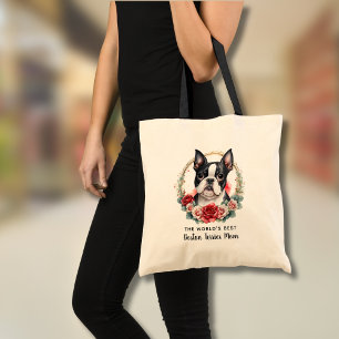 Personalisiert Boston Terrier Dog Mama Blumenkranz Tragetasche