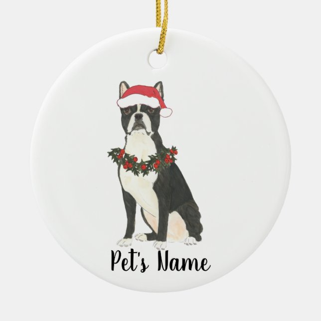 Personalisiert Boston Terrier Weihnachten Keramik Ornament (Vorne)