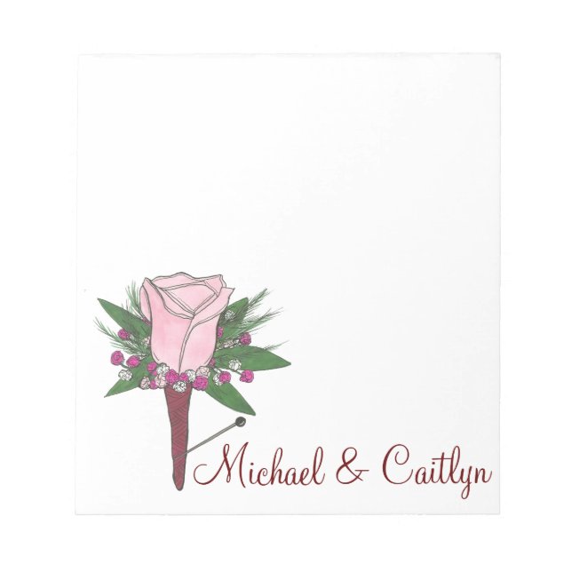 Personalisiert Boutonniere Pink Rose Wedpad Notizblock (Vorderseite)