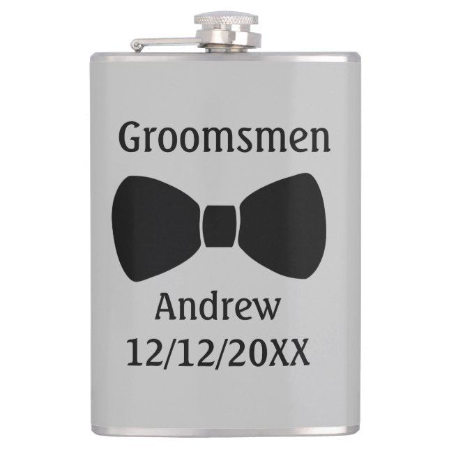 Personalisiert Bow Krawatte Black Gray Trauzeugen  Flachmann (Vorderseite)
