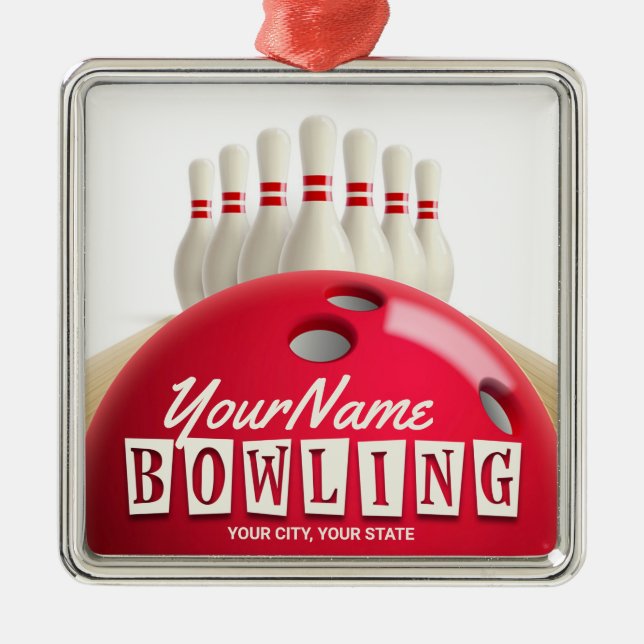 Personalisiert Bowling Ball Lanes Buttone Retro Le Ornament Aus Metall (Vorne)