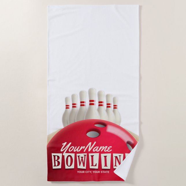 Personalisiert Bowling Ball Lanes Buttone Retro Le Strandtuch (Vorderseite)