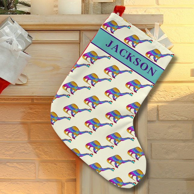 Personalisiert Boy Name Christmas Dinosaurier Kleiner Weihnachtsstrumpf (Personalized boy name dinosaur Christmas stocking colorful brontosaurus dino pattern)