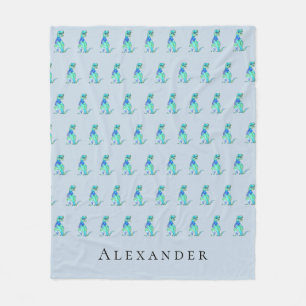 Personalisiert Boy Name Dinosaur Blue Fleecedecke