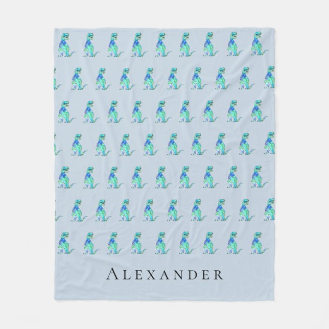 Personalisiert Boy Name Dinosaur Blue Fleecedecke (Vorderseite)