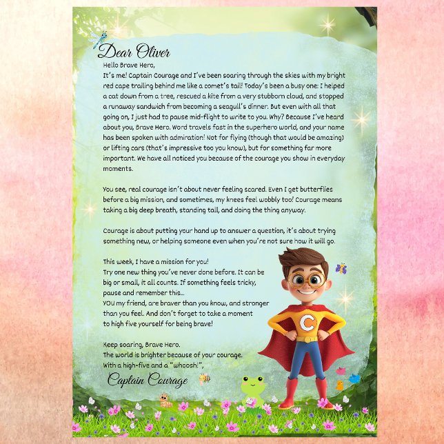 Personalisiert Boys Brave Printable Superhero Lett Einladung (Captain Courage Superhero Letter for Kids – Printable Digital Download – Encouraging Bravery )