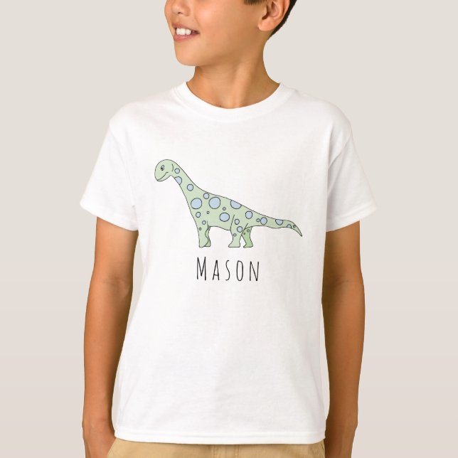 Personalisiert Boys Cooler Dinosaurier mit Namen T-Shirt (Vorderseite)