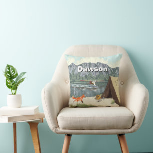 Personalisiert Boy's Fox Woodland Camping Mountain Kissen