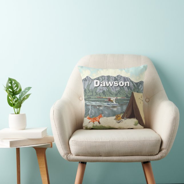 Personalisiert Boy's Fox Woodland Camping Mountain Kissen (Stuhl )