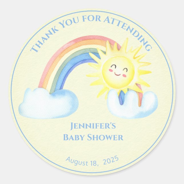 Personalisiert Boys Rainbow Sunshine Runder Aufkleber (Vorderseite)
