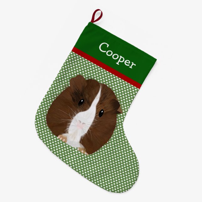 Personalisiert-braune, weiße und schwarze Guinea Großer Weihnachtsstrumpf (Vorderansicht (hängend))