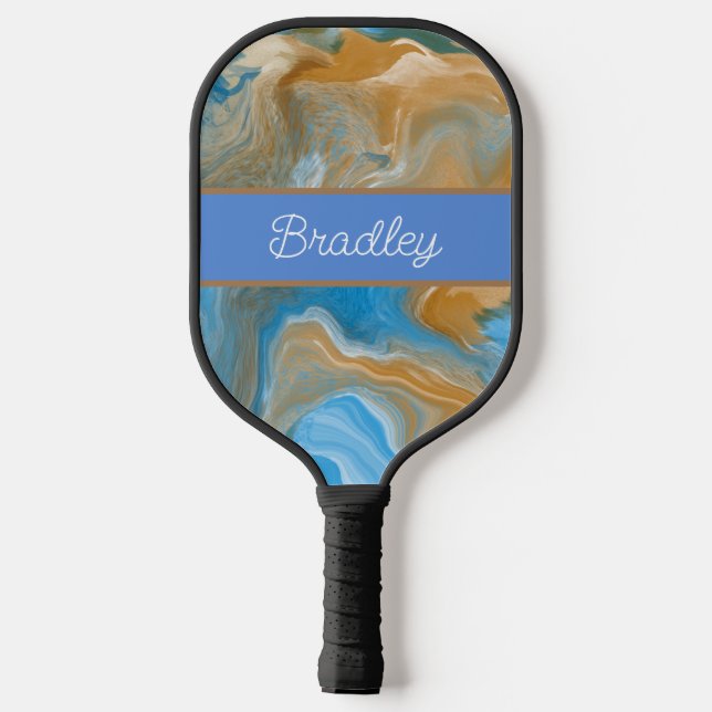 Personalisiert-brauner und blauer Marmor Pickleball Schläger (Rückseite)