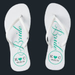 Personalisiert Bridal (aqua) Flip Flops<br><div class="desc">Fun, Custom weiß und aqua blau Braut Hochzeitsflip Flops.</div>