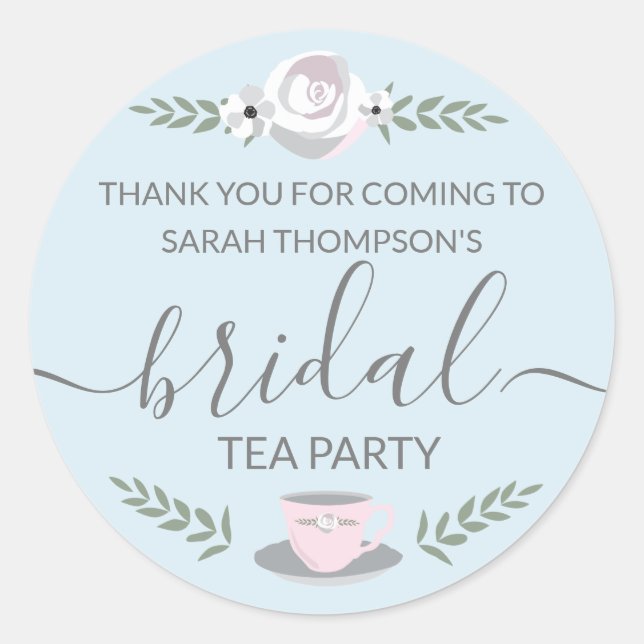 Personalisiert Bridal Tee Party Blume Illustration Runder Aufkleber (Vorderseite)