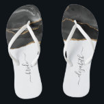 Personalisiert Bride Black Gold Agate Wedding Flip Flops<br><div class="desc">Ein schwarzes Aquarelldesign mit vergoldeten Imitaten Glitzer schmückt den vorderen Teil dieser Flip Flops. Personalisieren Sie sie mit elegantem handgeschriebenen handgeschriebenen Holzkohle auf weißem Hintergrund für die Braut oder jedes andere Mitglied der Hochzeitsfeier. Ideal für einen Junggeselinnen-Abschied,  ein Brautparty oder eine Hochzeit am Strand.</div>