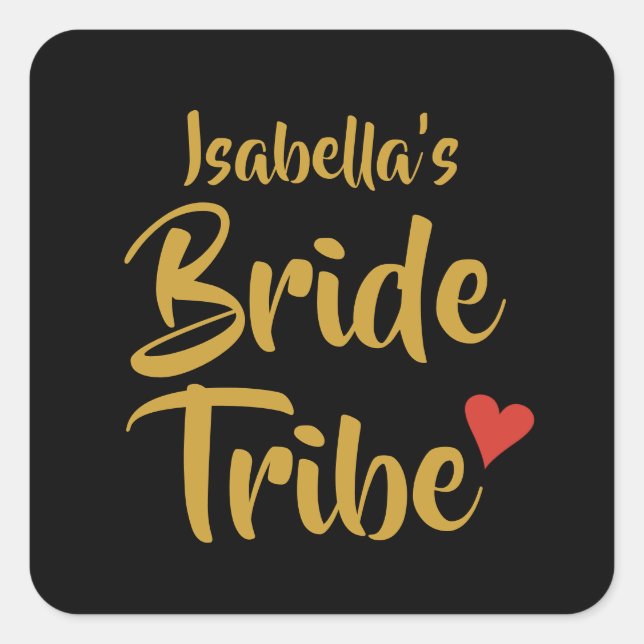 Personalisiert Bride Tribe Red Heart Quadratischer Aufkleber (Vorderseite)