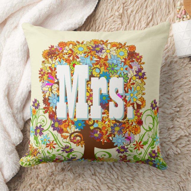 Personalisiert Brides Coral und Aqua Blume Tree Kissen (Decke)