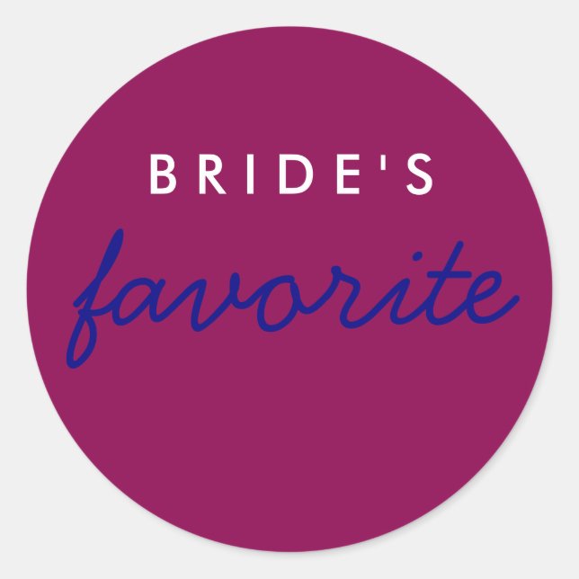 Personalisiert Bride's Lieblings Magenta Navy Blau Runder Aufkleber (Vorderseite)