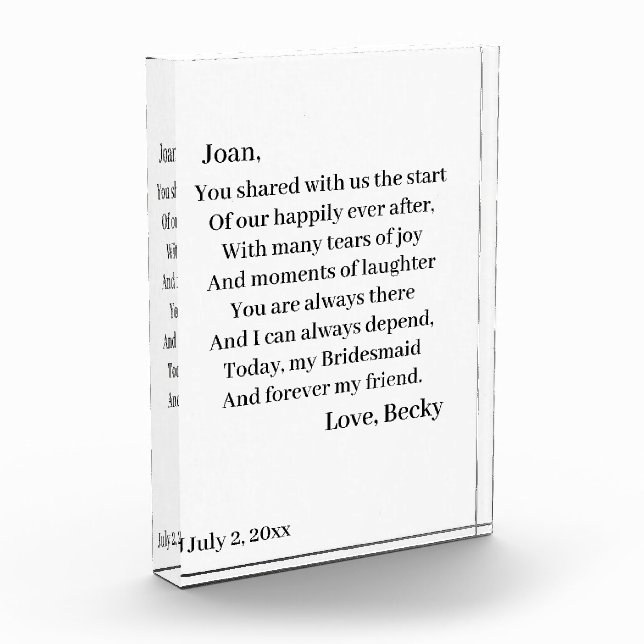 Personalisiert Bridesmaid Fotoblock (Links)