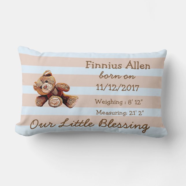 Personalisiert Brown and Blue Teddy Bear Kissen (Vorderseite)