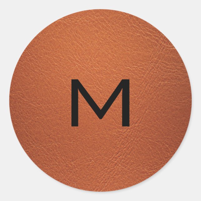 Personalisiert Brown Elegant Leather Look Runder Aufkleber (Vorderseite)