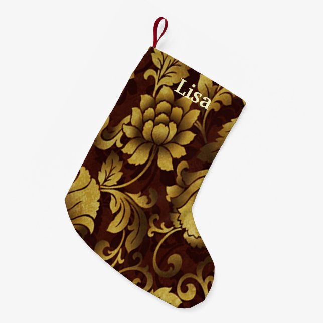 Personalisiert Brown Floral Weihnachten Strumpf Kleiner Weihnachtsstrumpf (Vorderansicht (hängend))