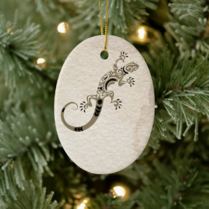 Personalisiert Brown Gecko Lizard on Stone Christm Keramik Ornament
