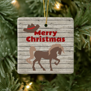 Personalisiert Brown Horse and Cowboy Hat Weihnach Keramikornament