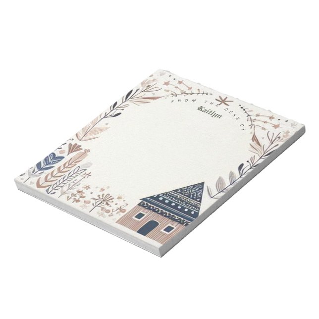 Personalisiert Brown Scandinavian Hygge House Notizblock (Rotiert)