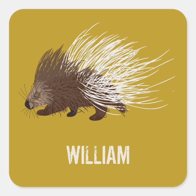 Personalisiert Brown und Senf Porcupine Quadratischer Aufkleber (Vorderseite)