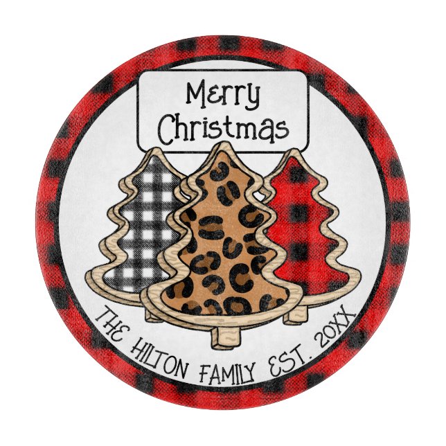 Personalisiert Buffalo Kariert Gingham Weihnachtsb Schneidebrett (Vorderseite)