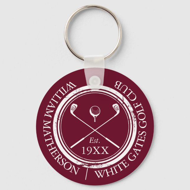 Personalisiert Burgundy Red Golf Club Name Schlüsselanhänger (Vorderseite)