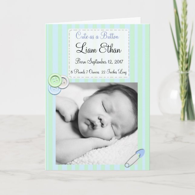 Personalisiert Button Baby Foto Geburtshinweis Ankündigung (Vorderseite)