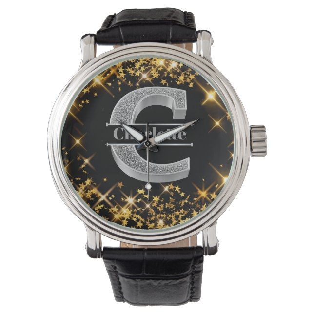 Personalisiert C Erste Silver Monogramm Ihr Name Armbanduhr (Vorderseite)