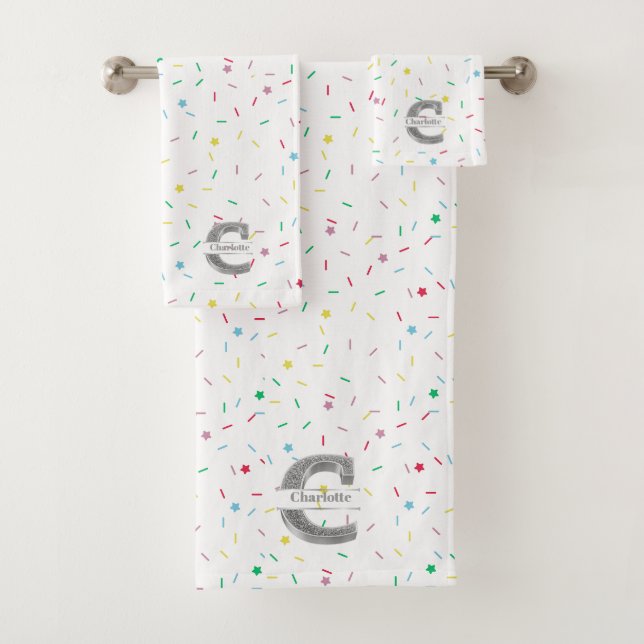 Personalisiert C Erste Silver Monogramm Ihr Name Badhandtuch Set (Insitu)