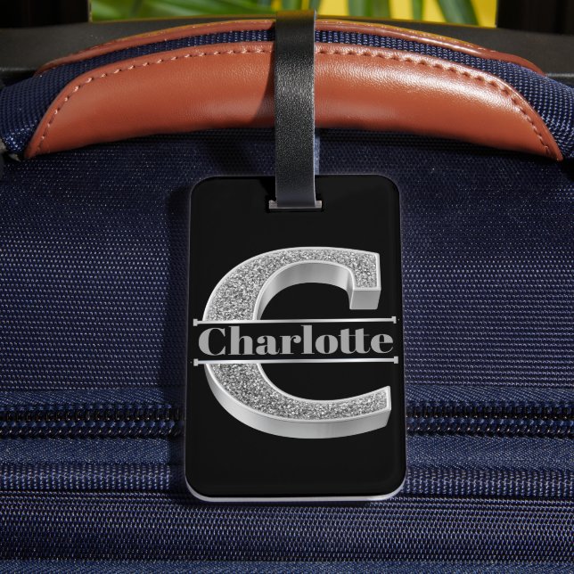 Personalisiert C Erste Silver Monogramm Ihr Name Gepäckanhänger (Rückseite Insitu 4)