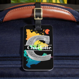 Personalisiert C Erste Silver Monogramm Ihr Name Gepäckanhänger