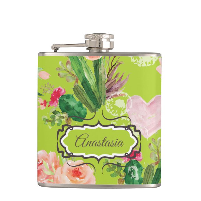 Personalisiert Cactus Pastel Flachmann (Vorderseite)