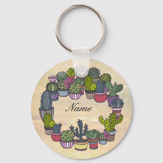 Personalisiert Cactus Wreath Schlüsselanhänger (Vorderseite)