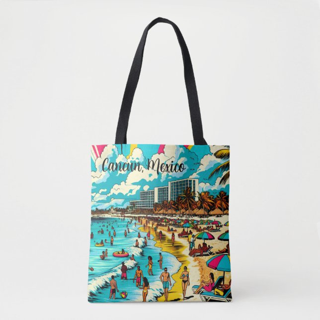 Personalisiert Cancun, Mexiko mit Pop Art Vibe Tasche (Vorderseite)