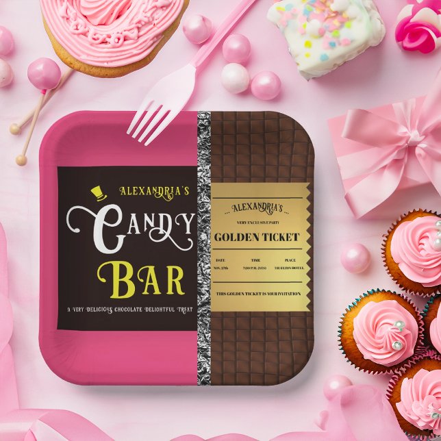 Personalisiert Candy Bar Golden Ticket Party Pappteller (Von Creator hochgeladen)