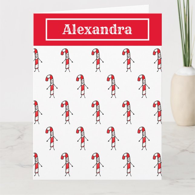 Personalisiert Candy Cane Christmas Karte (Vorderseite)