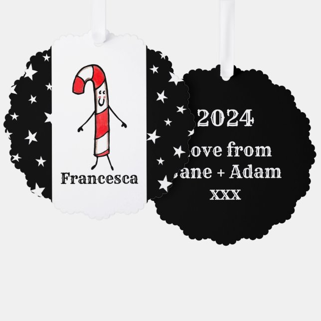 Personalisiert Candy Cane Christmas Ornament Karte (Vorderseite/Rückseite)