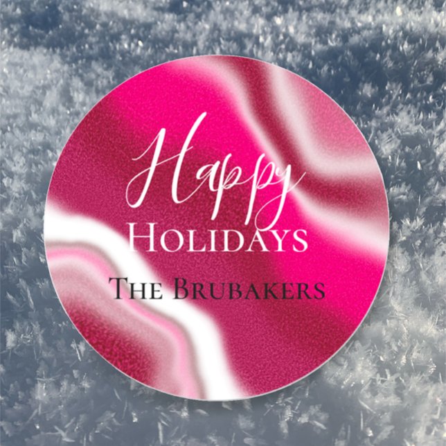 Personalisiert Candy Cane Cool Red Happy Holiday Runder Aufkleber (Create personalized unique candy cane cool stickers for Christmas envelops and gifts. )