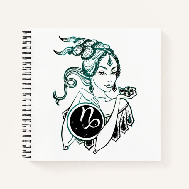 Personalisiert Capricorn Art Deco Lady Notizbuch (Vorderseite)