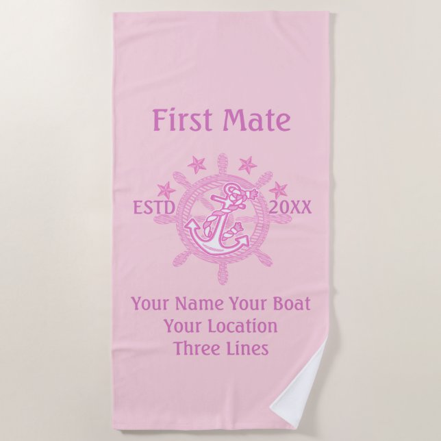 Personalisiert Captain First Mate Skipper Crew Strandtuch (Vorderseite)