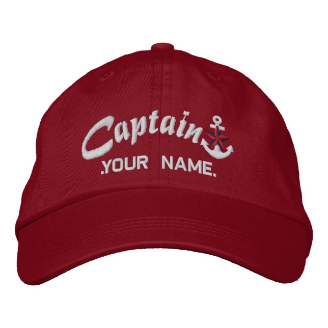 Personalisiert Captain Star Anchor Name White Bestickte Kappe (Vorderseite)