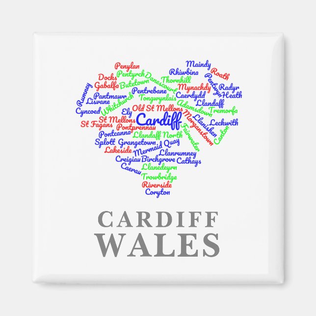 Personalisiert Cardiff Wales Word Cloud Typografie Magnet (Vorne)