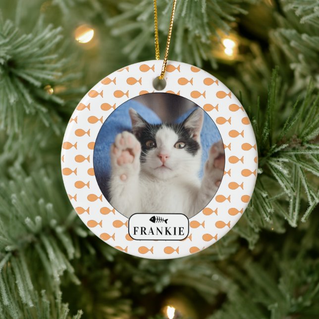 Personalisiert Cat Goldfish Pet Foto Keramik Ornament (Baum)
