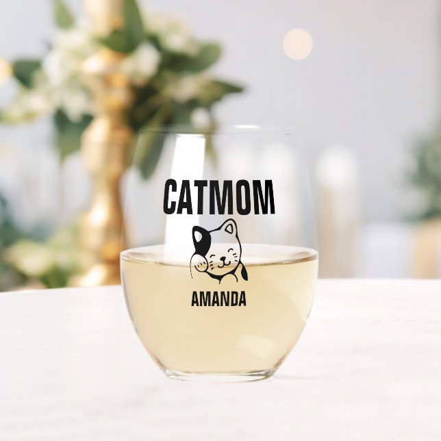 Personalisiert Cat Mama Individuelle Name Weinglas Ohne Stiel (Insitu (Hochzeit))